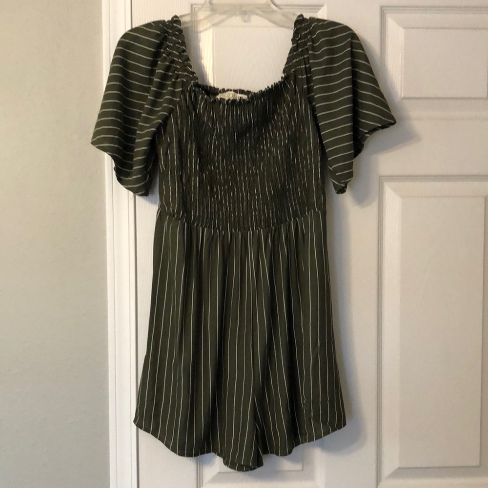 Audrey Green Striped Romper